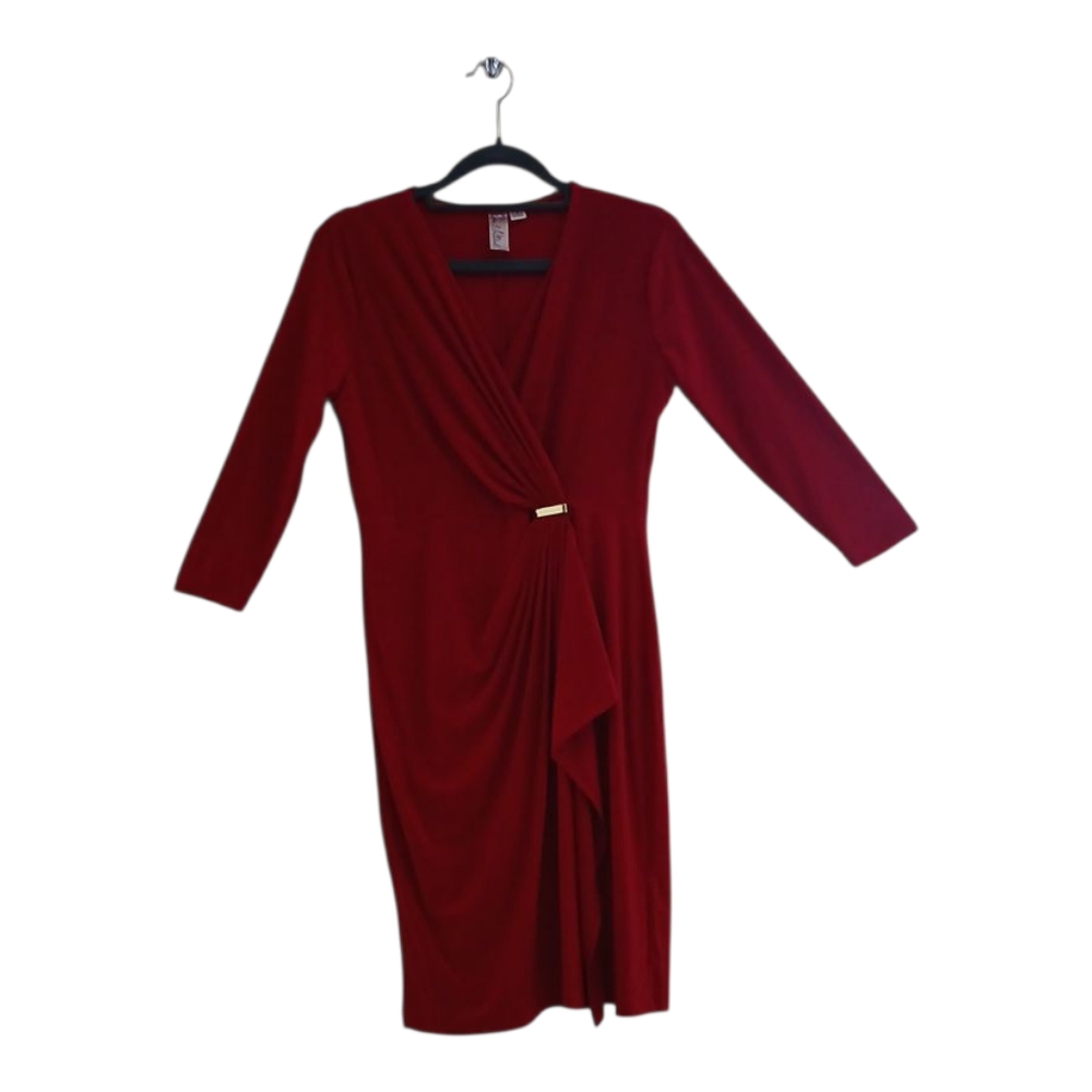 Emma & Michele Red Ruched V-Neck Sheath Dress‎